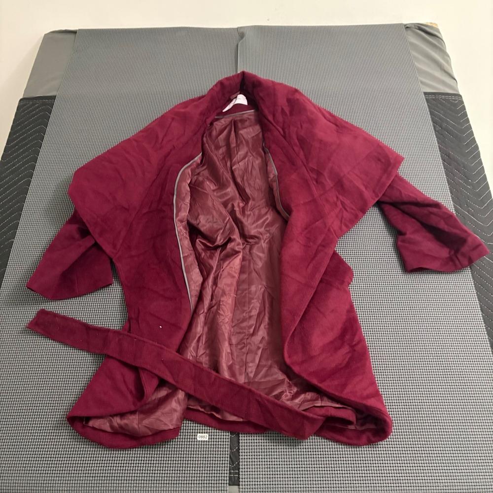 T Tahari Womens Burgundy Wrap Coat Oversized Shawl Collar Belted Wine Red Jacket